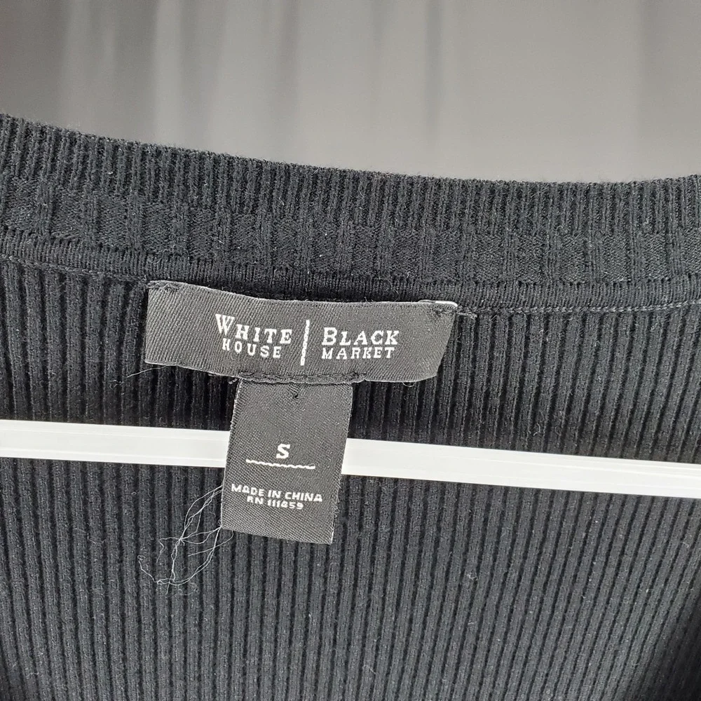 White House Black Market Cardigan Women Small Black‎ Rib Knit Button Y2K Preppy